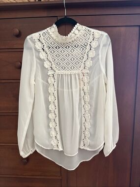 Nanette Lepore Ivory Lace Yoke Long-Sleeve Blouse